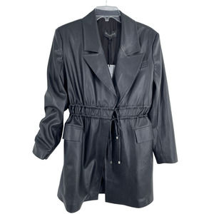 Selmacilek Womens Leather Trench Collar Mini Dress Flap Pockets Size S Black